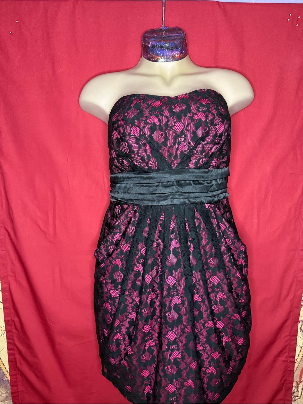 Wishes Wishes Wishes Strapless Pink Dress with Black Lace size 20w